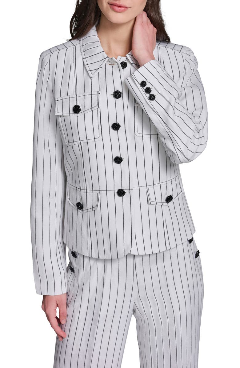 KARL LAGERFELD PARIS Stripe Linen Blend Jacket, Main, color, 