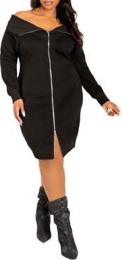 BUXOM COUTURE Off the Shoulder Long Sleeve Sweater Dress