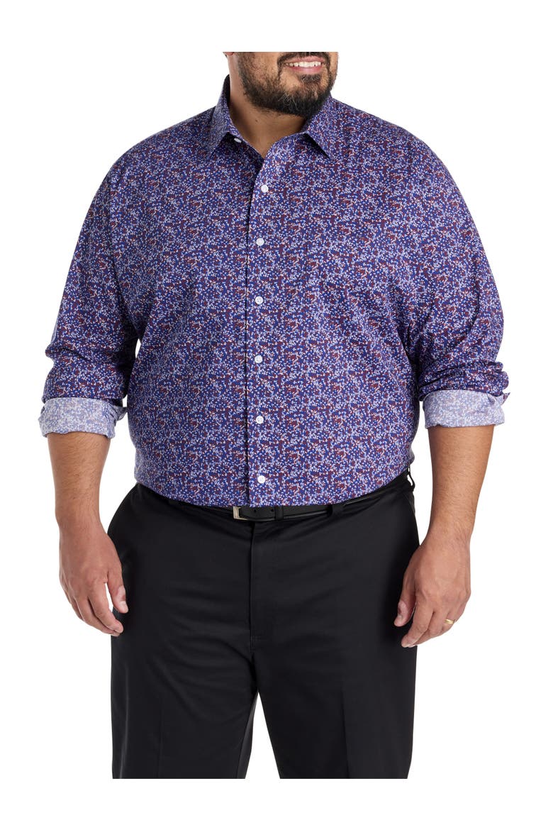 Big & Tall Abstract Print Performance Dress Shirt, Alternate, color, NAVY