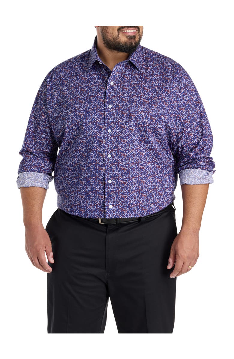 Synrgy by DXL Big & Tall Abstract Print Performance Dress Shirt, Alternate, color, Navy