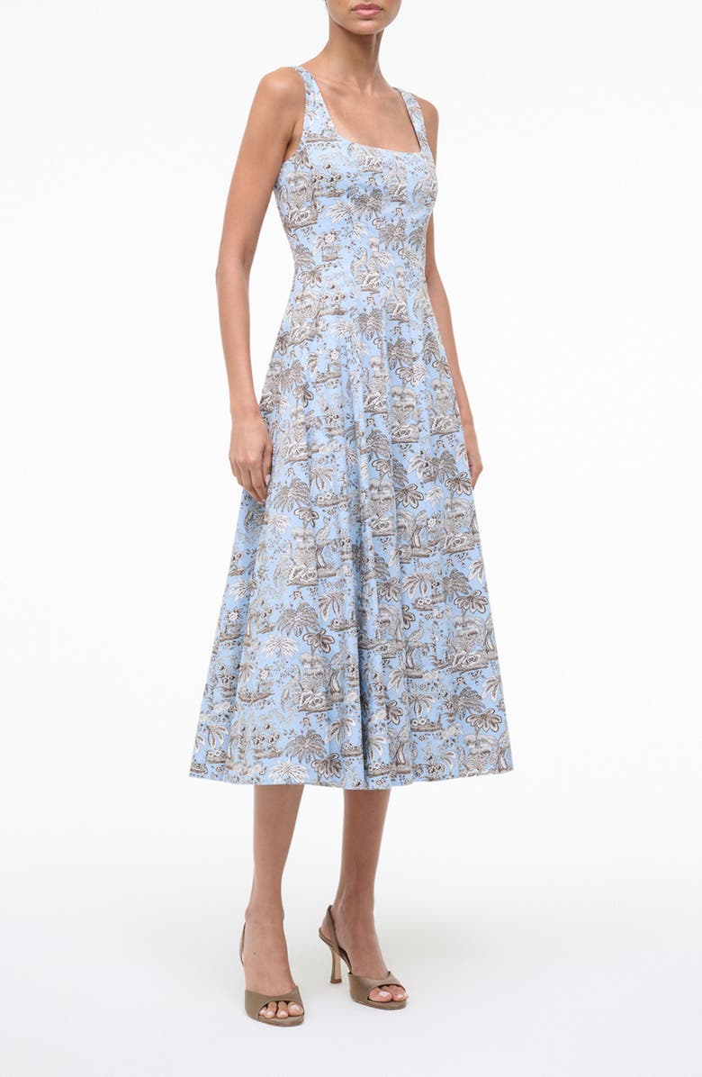 STAUD Wells Poplin Midi Dress, Alternate, color, Sky Toile