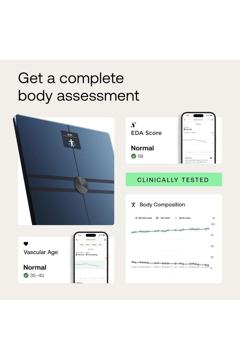 Body Comp - Scale for Body Weight and Complete Body Analysis, Wi-Fi & Bluetooth, Baby Digital Scale, Accurate Visceral Fat, Heart Health, Scales Compatible with Apple, FSA/HSA, Alternate, color, Black