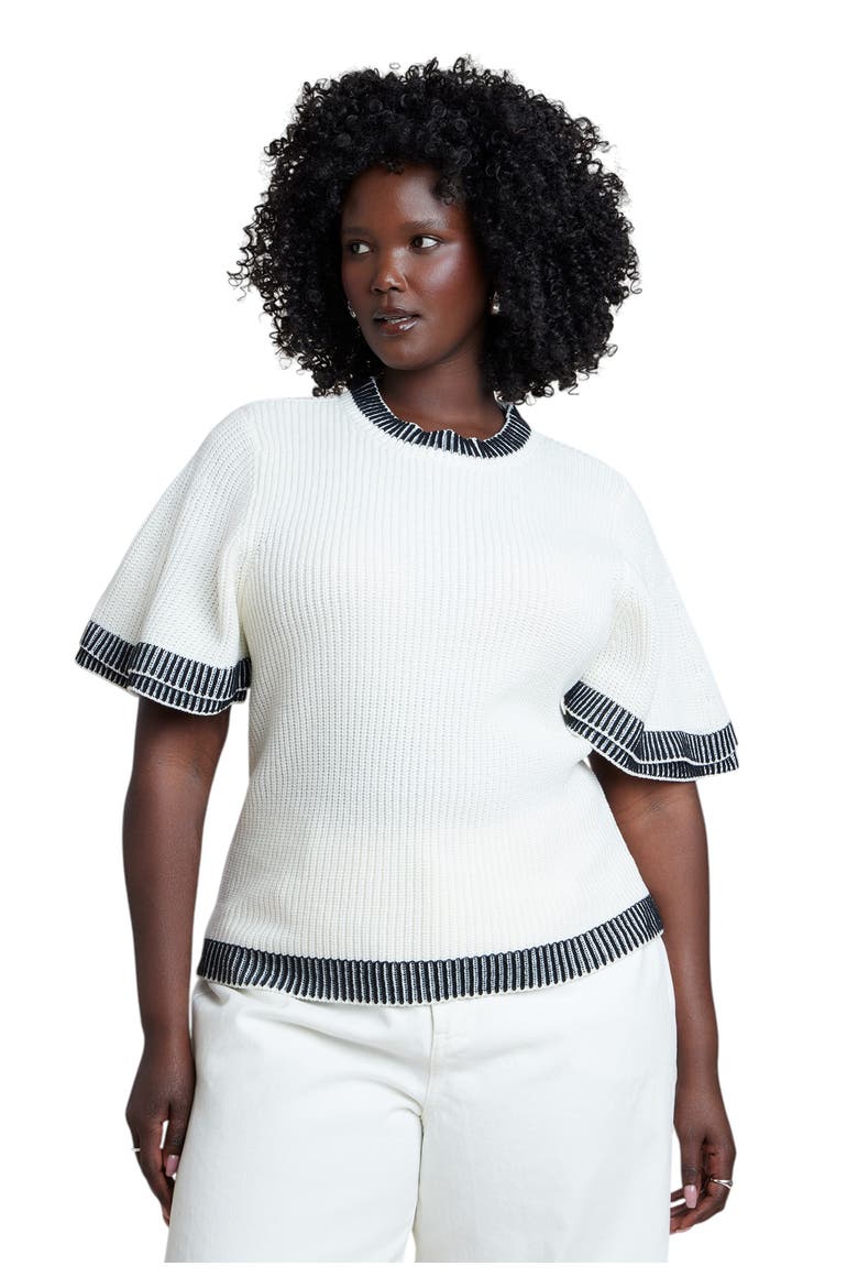 Stripe Detail Short Sleeve Sweater, Main, color, JET STREAM