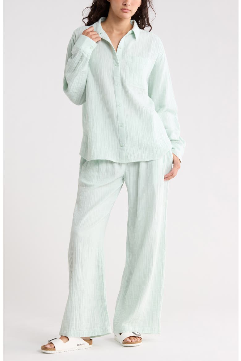 Relaxed Long Sleeve Cotton Gauze Shirt, Main, color, GREEN JOYFUL