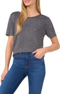 CeCe Metallic Sparkle Short Sleeve Sweater
