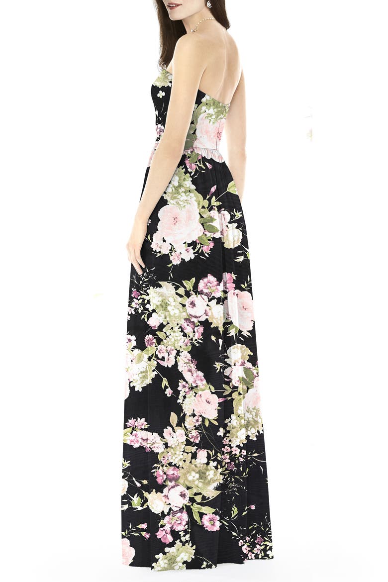Strapless Front Slit Gown, Alternate, color, NOIR GARDEN PRINT
