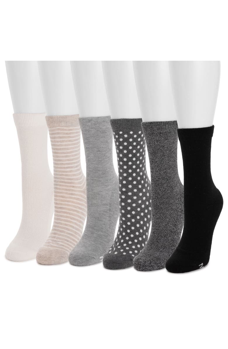 MUK LUKS Dreamstep Crew Socks 6 Pair Pack, Alternate, color, Dark Neutral