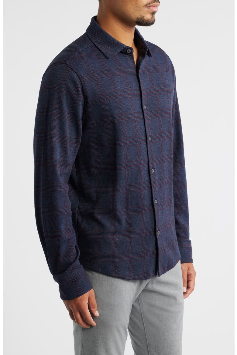 Darlog Glen Plaid Knit Button-Up Shirt, Alternate, color, NAVY