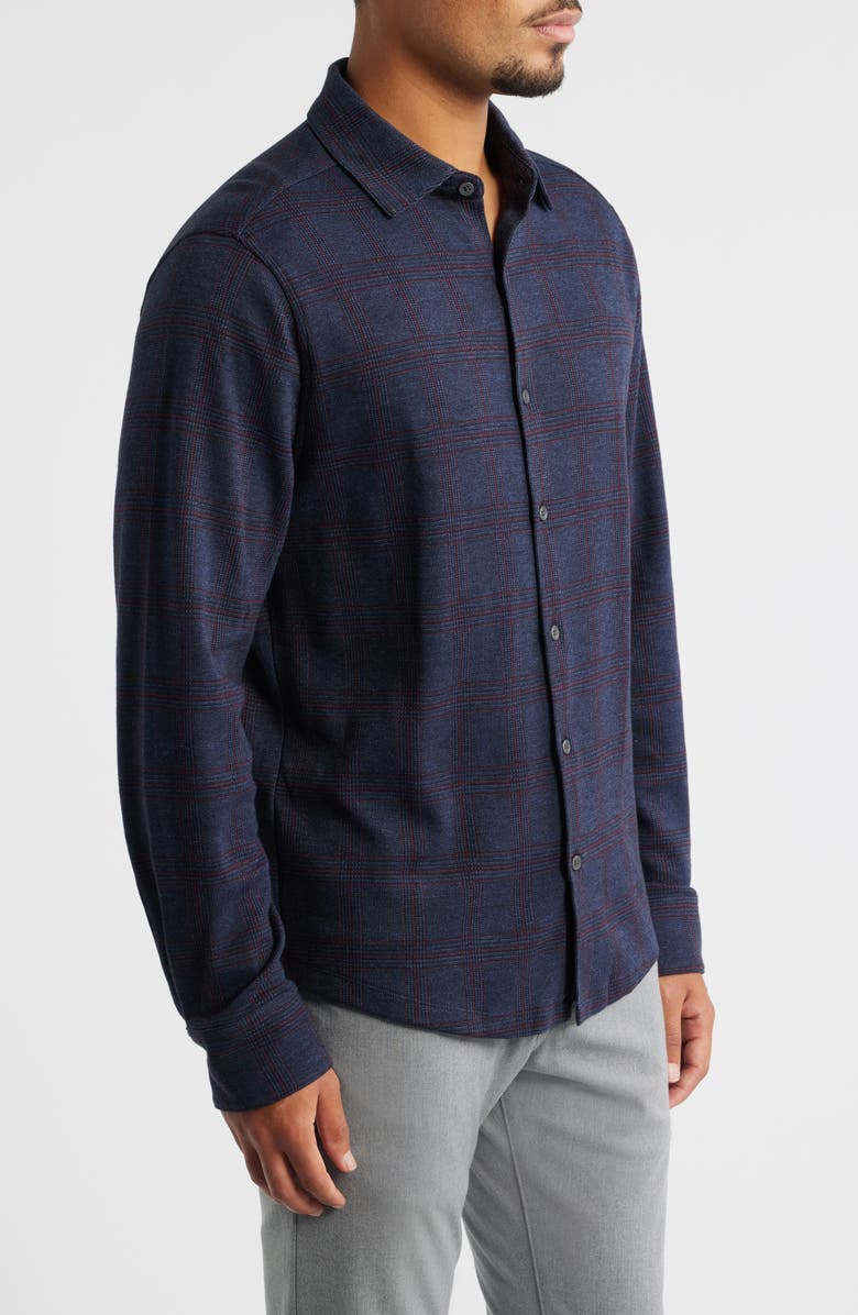 Robert Barakett Darlog Glen Plaid Knit Button-Up Shirt, Alternate, color, Navy