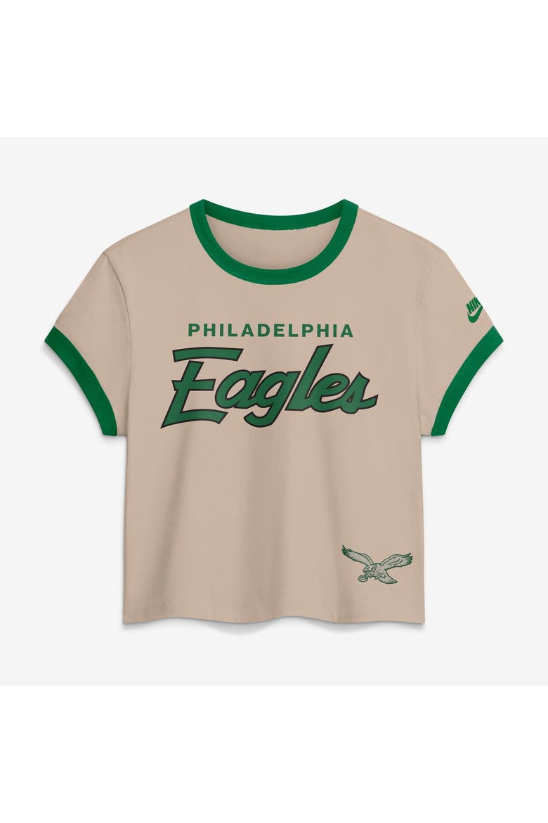 Women's Nike Cream Philadelphia Eagles Rewind Ringer Mod Cropped T-Shirt, Main, color, Cream