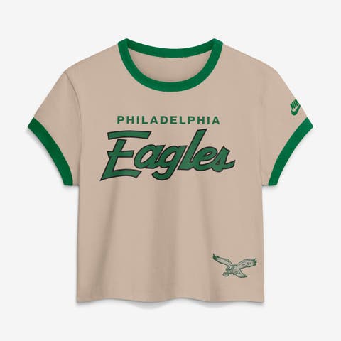 Women's Nike Cream Philadelphia Eagles Rewind Ringer Mod Cropped T-Shirt