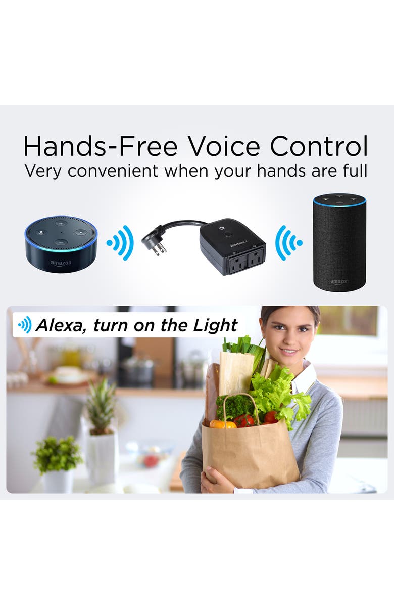 JONATHAN Y Outdoor Smart Dual Plug - WiFi Remote App Control for Outdoor Lights & Holiday Decor; Compatible with Alexa and Google Home Assistant, No Hub Required, Alternate, color, Black