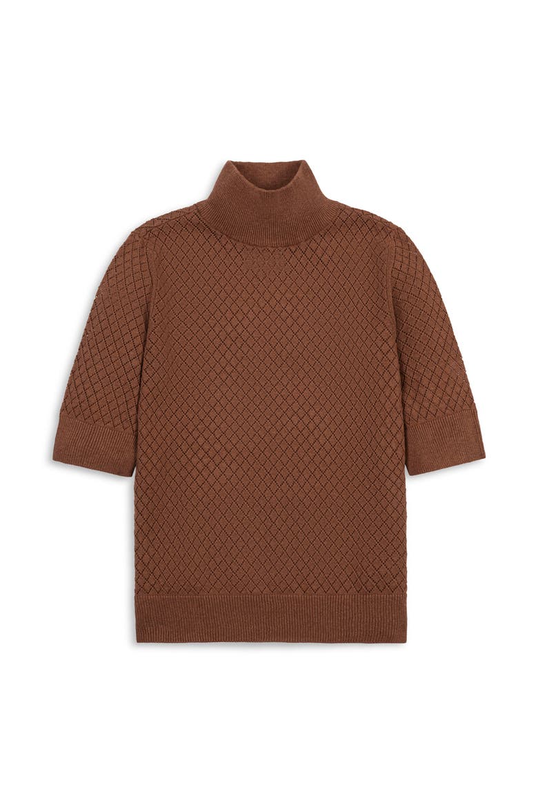 Organic Diamond Stitch Mock Neck Sweater, Alternate, color, Cinnamon Pointelle