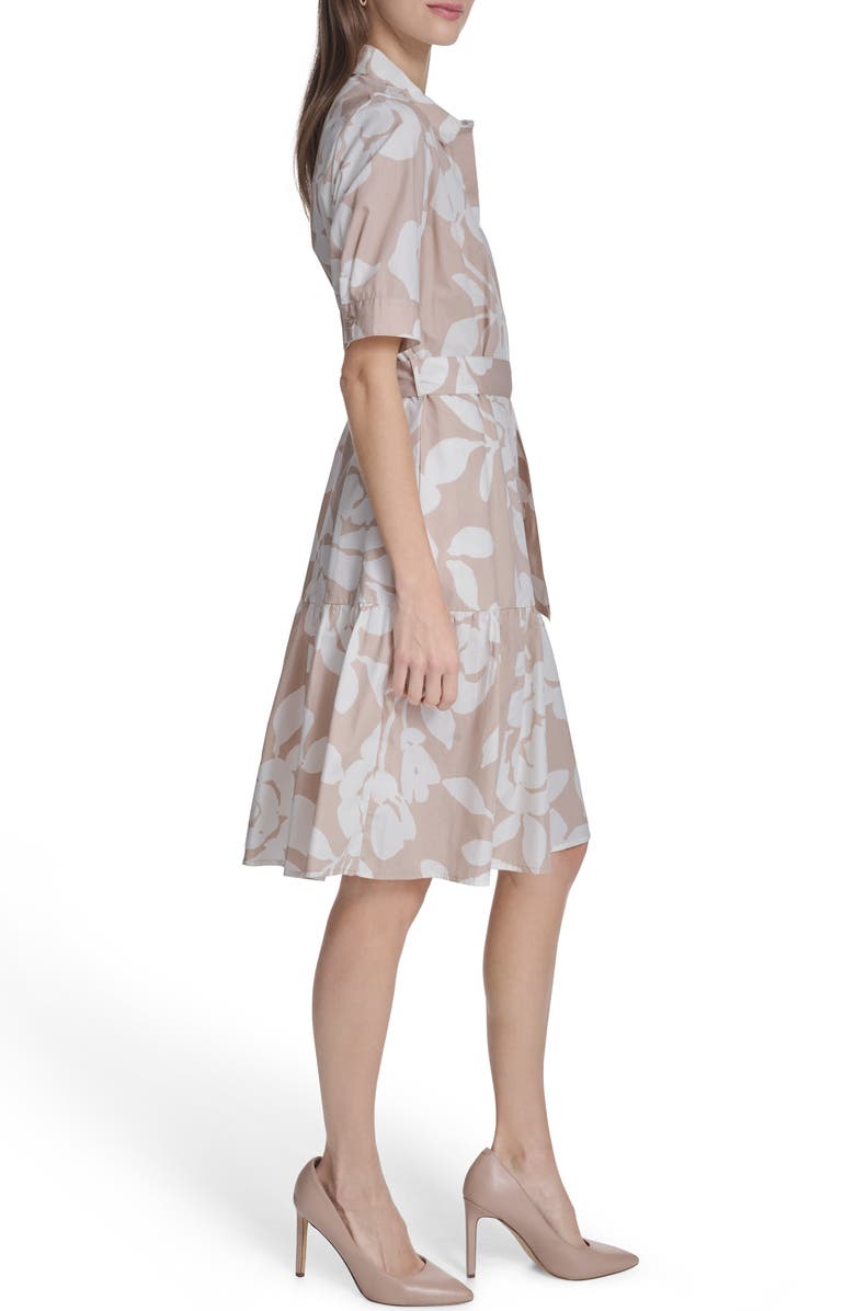 Calvin Klein Short Sleeve Cotton Shirtdress, Alternate, color, Khaki/ Cream