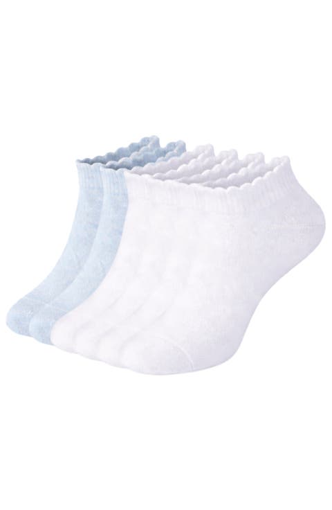 6-Pack Full Cushion Cotton Quarter Socks with Scalloped Edge