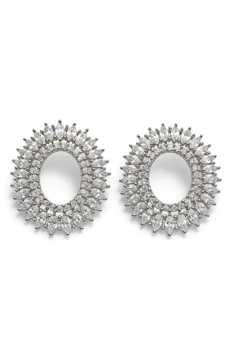 House of Frosted Gemstone Statement Stud Earrings, Main, color, White Gold