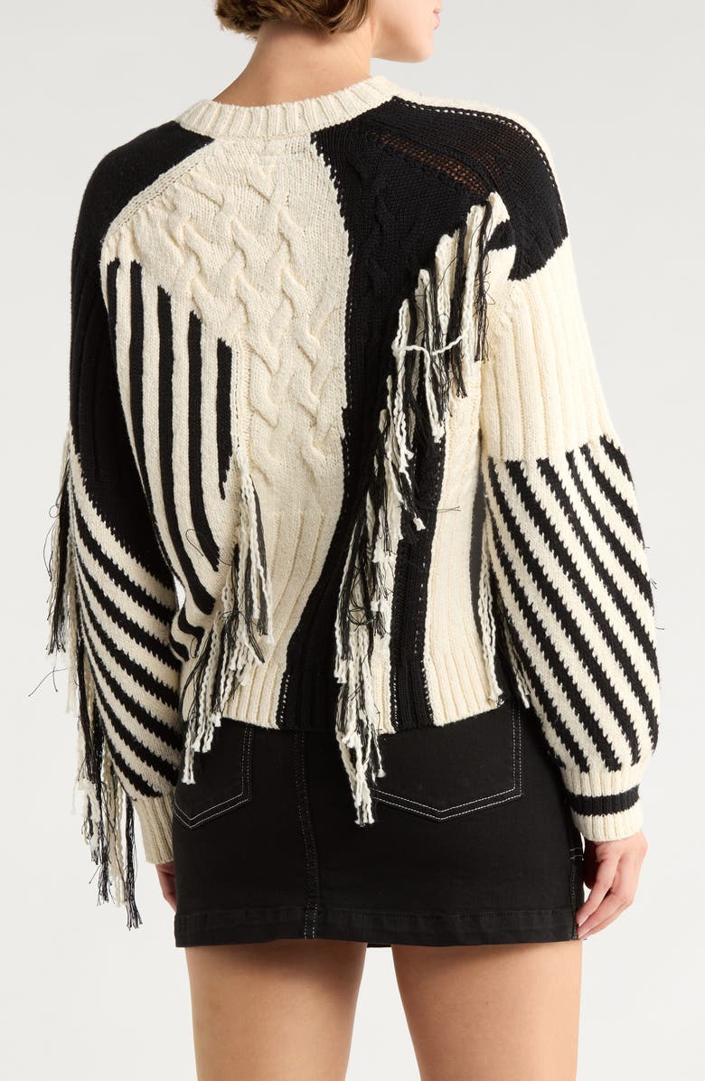 MOTHER The Jumper Colorblock Cable Stitch Fringe Sweater, Alternate, color, Putting Two And Two Together