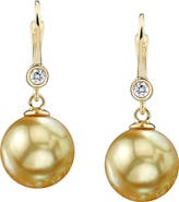 The Pearl Source Golden Pearl & Diamond Michelle Earrings