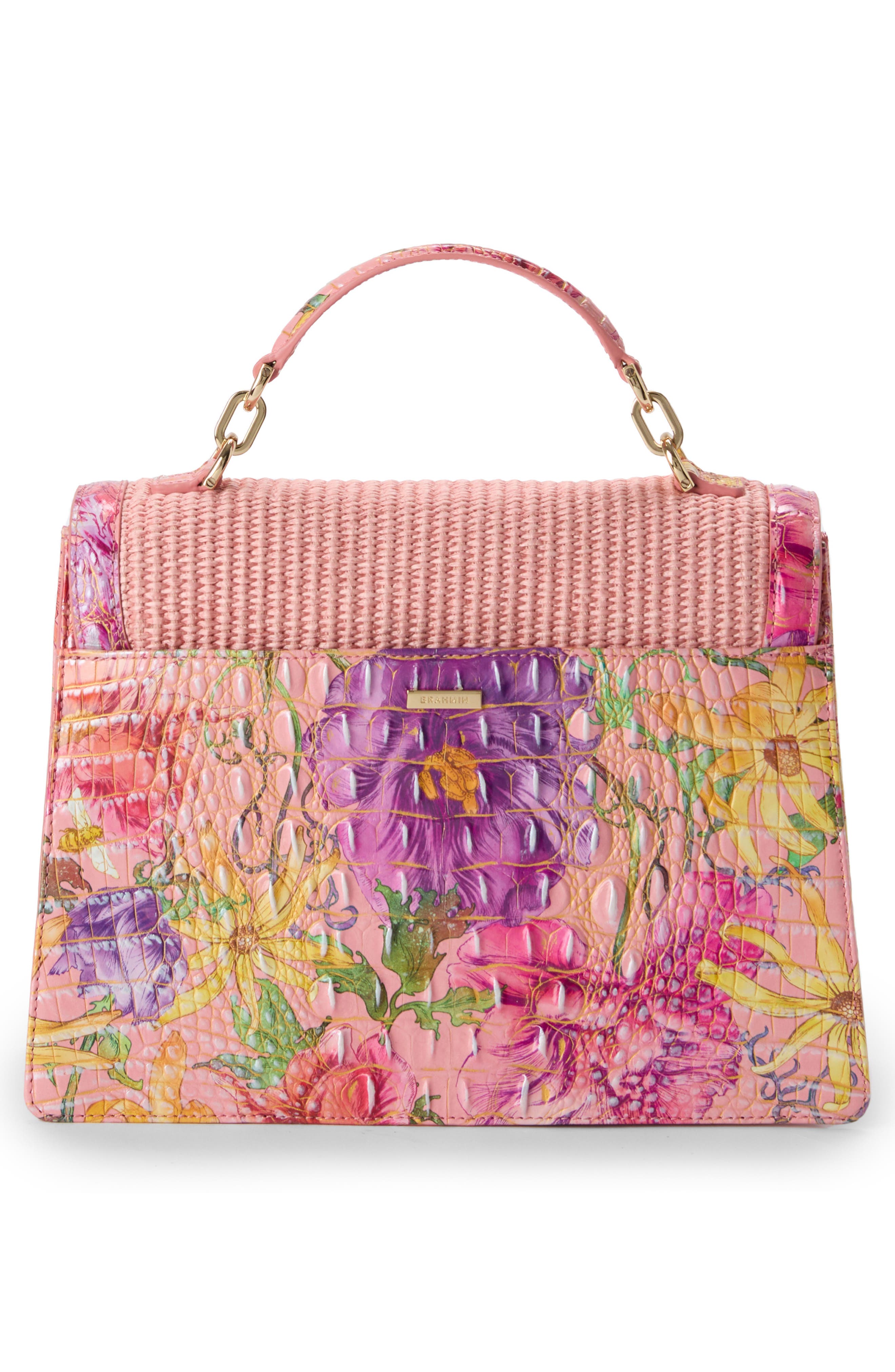 Brahmin Small Hallie Woven Straw & Croc Embossed Leather Satchel, Alternate, color, 