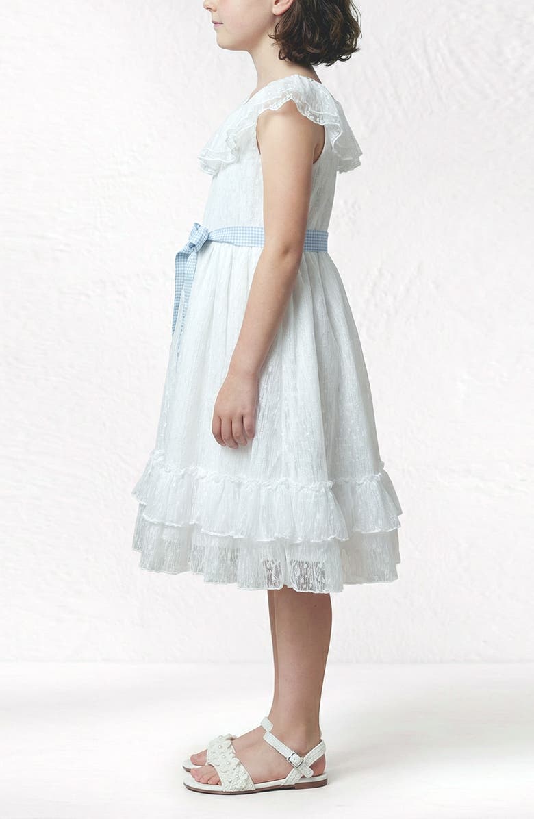 Pippa & Julie Kids' Ruth Clip Dot Chiffon Dress, Alternate, color, White/ Blue