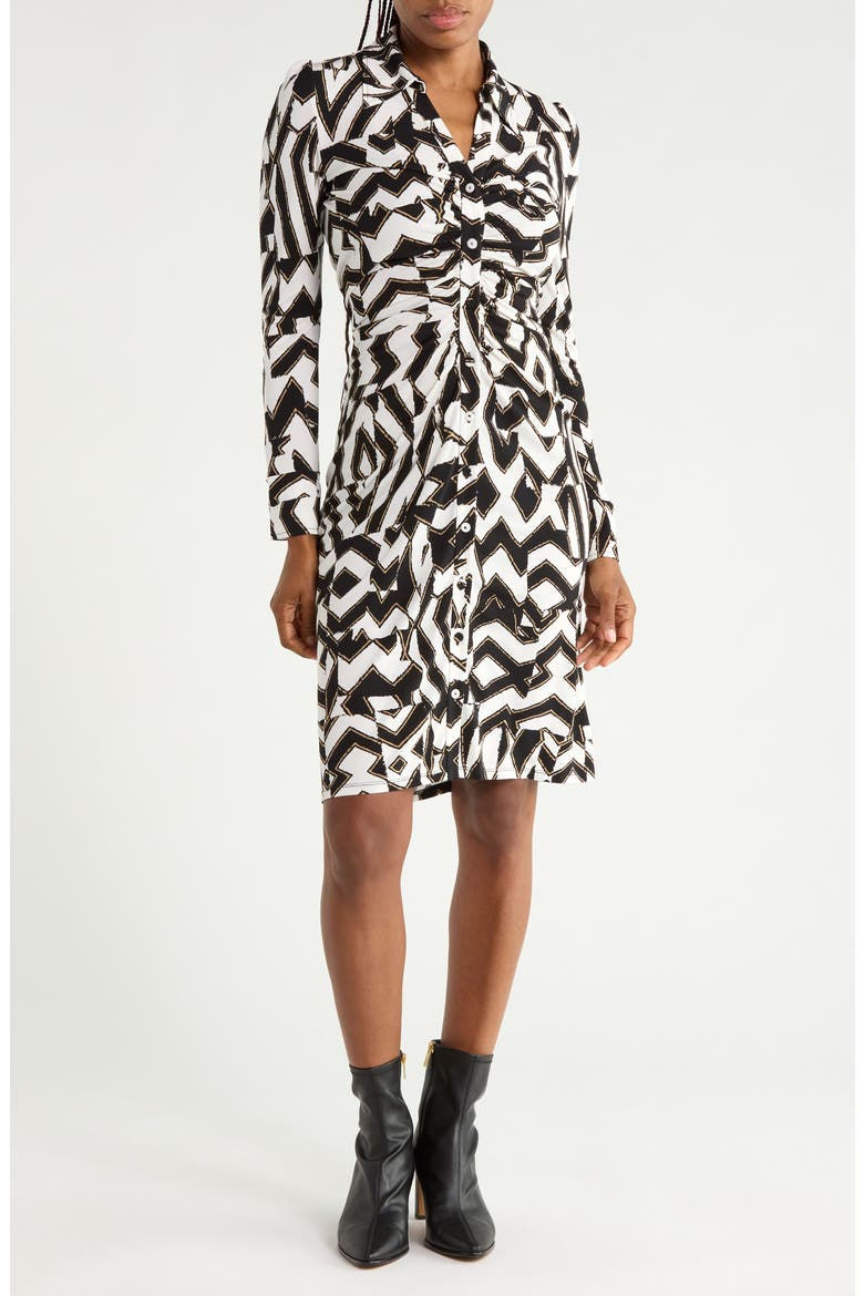 Sheska Ruched Shirtdress, Main, color, TROY MAZE MED BLACK-WHITE
