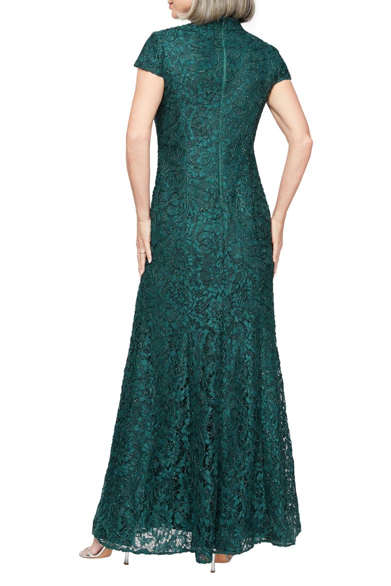 Mock Neck Beaded Lace Trumpet Gown, Alternate, color, HUNTER GREEN