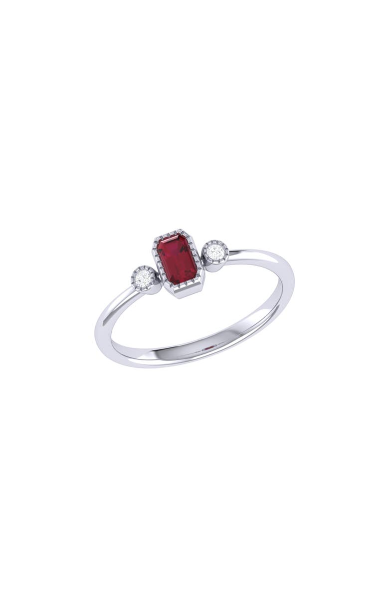 LuvMyJewelry Emerald Cut Ruby & Diamond Birthstone Ring in 14K Gold, Main, color, 