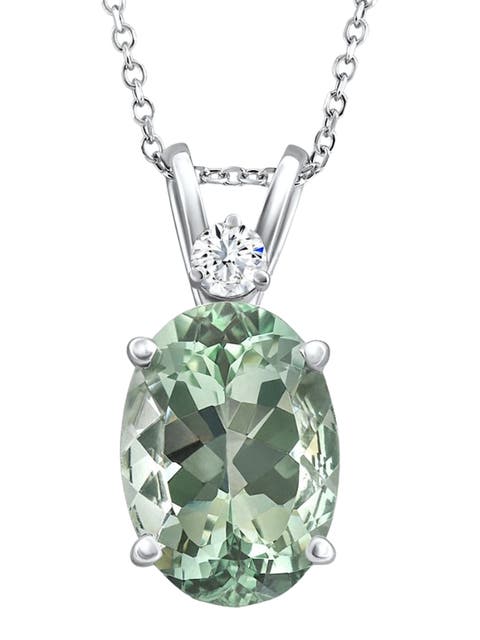 Oval Green Amethyst Diamond Pendant Women's Necklace 18" Gold