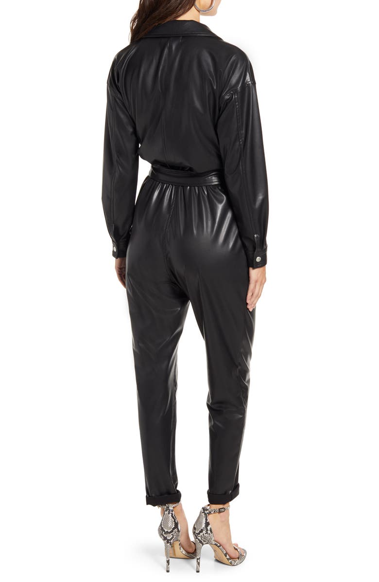 BLANKNYC Faux Leather Long Sleeve Boilersuit, Alternate, color,