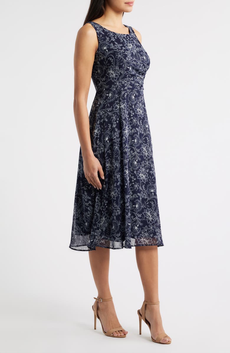 Connected Apparel Pleat Waist Yoryu Sleeveless Midi Dress, Alternate, color, Navy