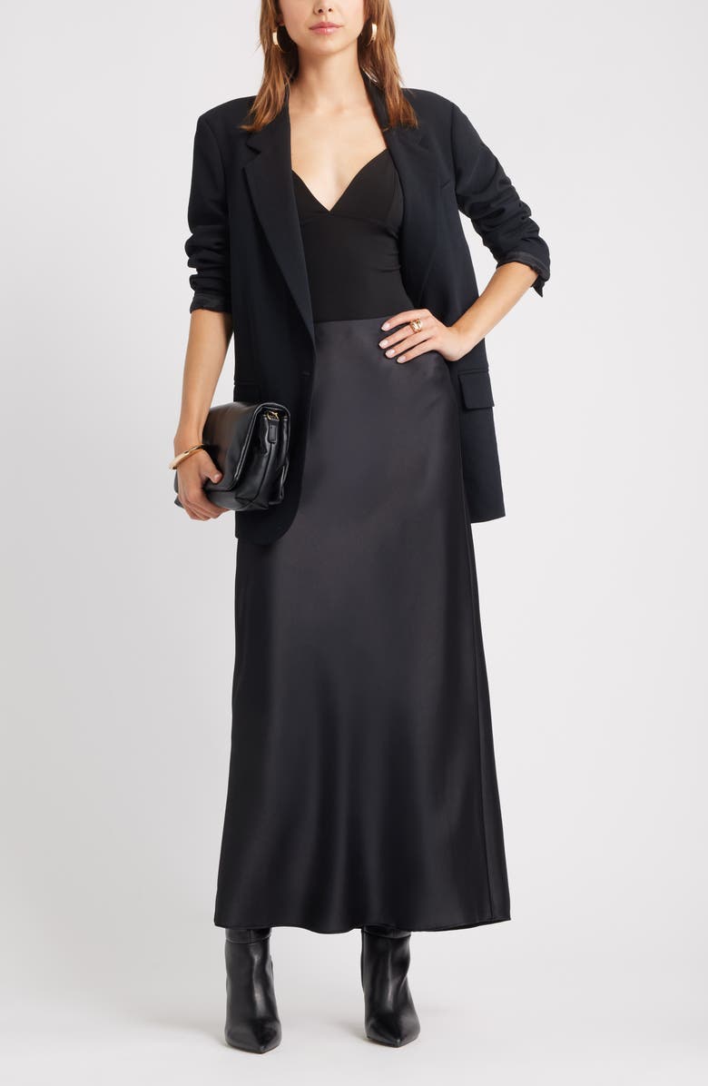 Open Edit Satin Maxi Skirt, Alternate, color, Black