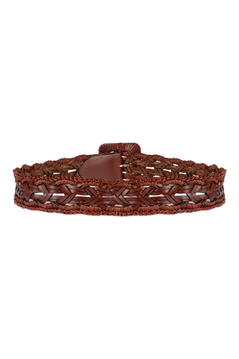 Woven Raffia & Leather Belt, Alternate, color, COGNAC