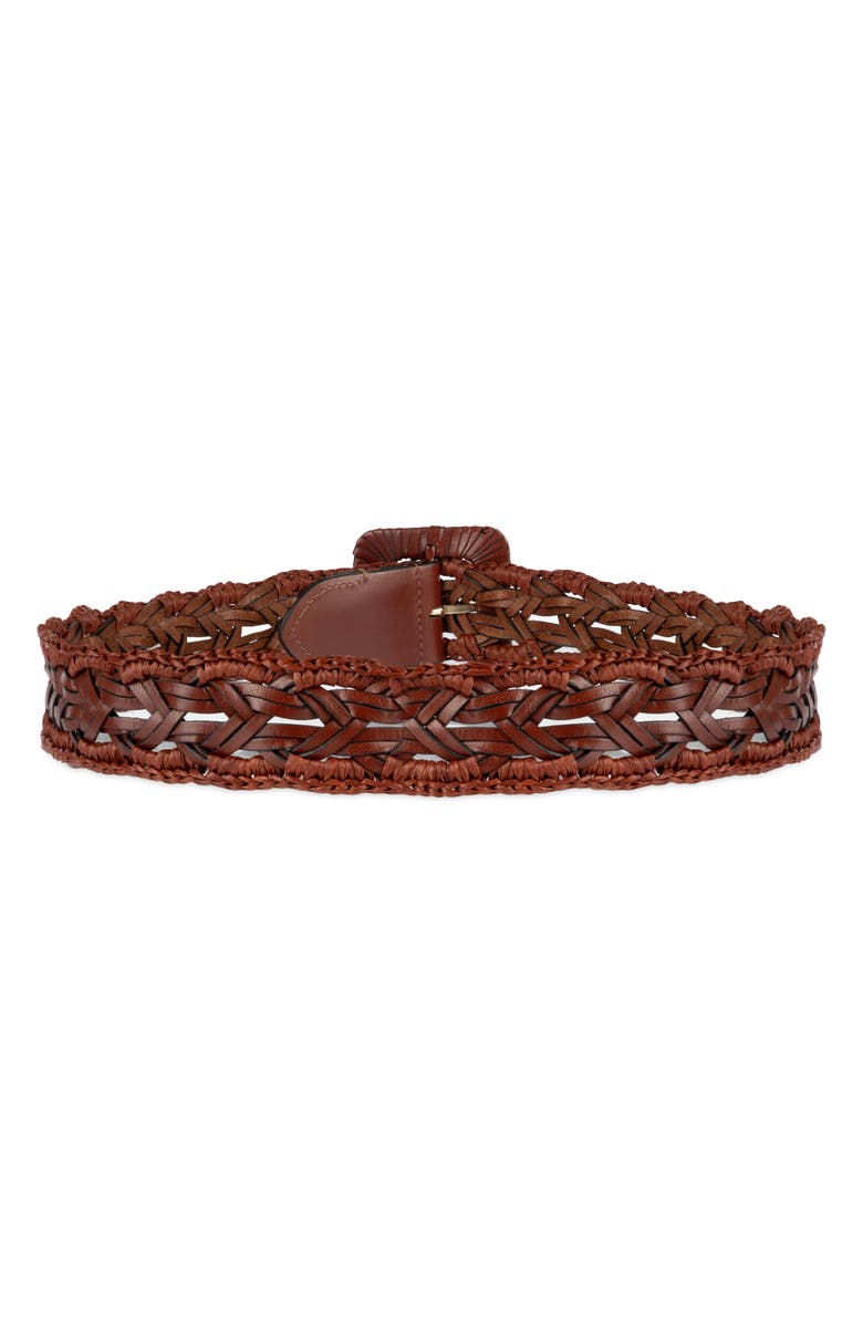 Sam Edelman Woven Raffia & Leather Belt, Alternate, color, Cognac