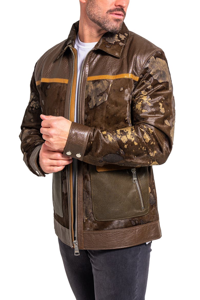 Ascension 0022 Leather & Genuine Calf Hair Jacket, Alternate, color, BROWN MULTI