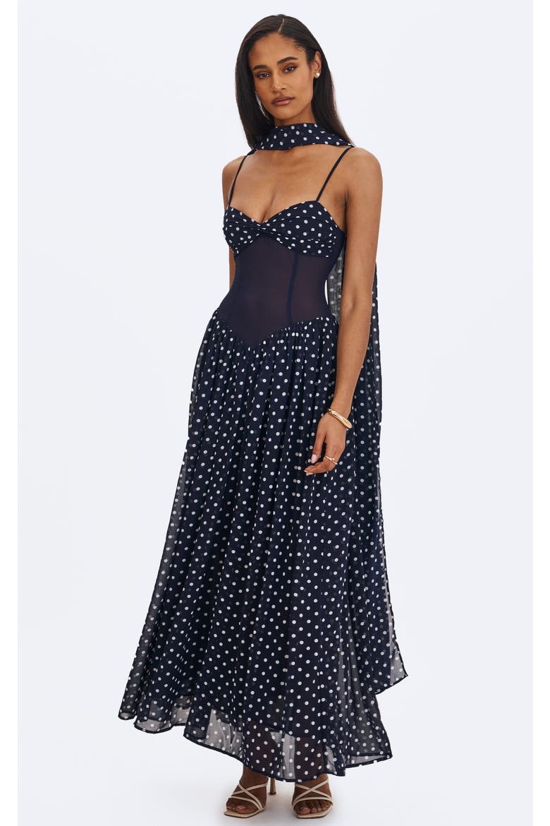 Juliette Polka Dot Chiffon Maxi Dress, Main, color, Navy Blue