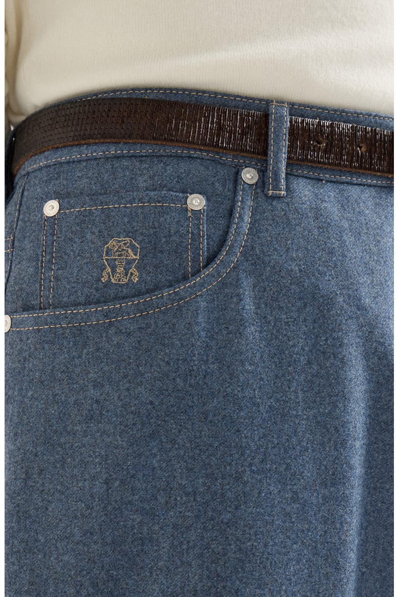Virgin wool flannel five-pocket trousers, Alternate, color, Cerulean