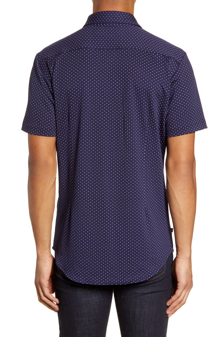 Spinnaker Trim Fit Short Sleeve Button-Up Performance Shirt, Alternate, color, NAVY WHITE DOT PRINT