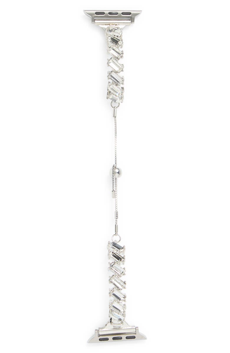 NORDSTROM RACK Baguette Crystal Apple Watch<sup>®</sup> Watchband, Alternate, color, Clear- Silver