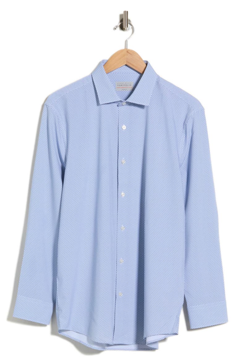 Geometric Double Dot Print Trim Fit Dress Shirt, Alternate, color, MEDIUM BLUE