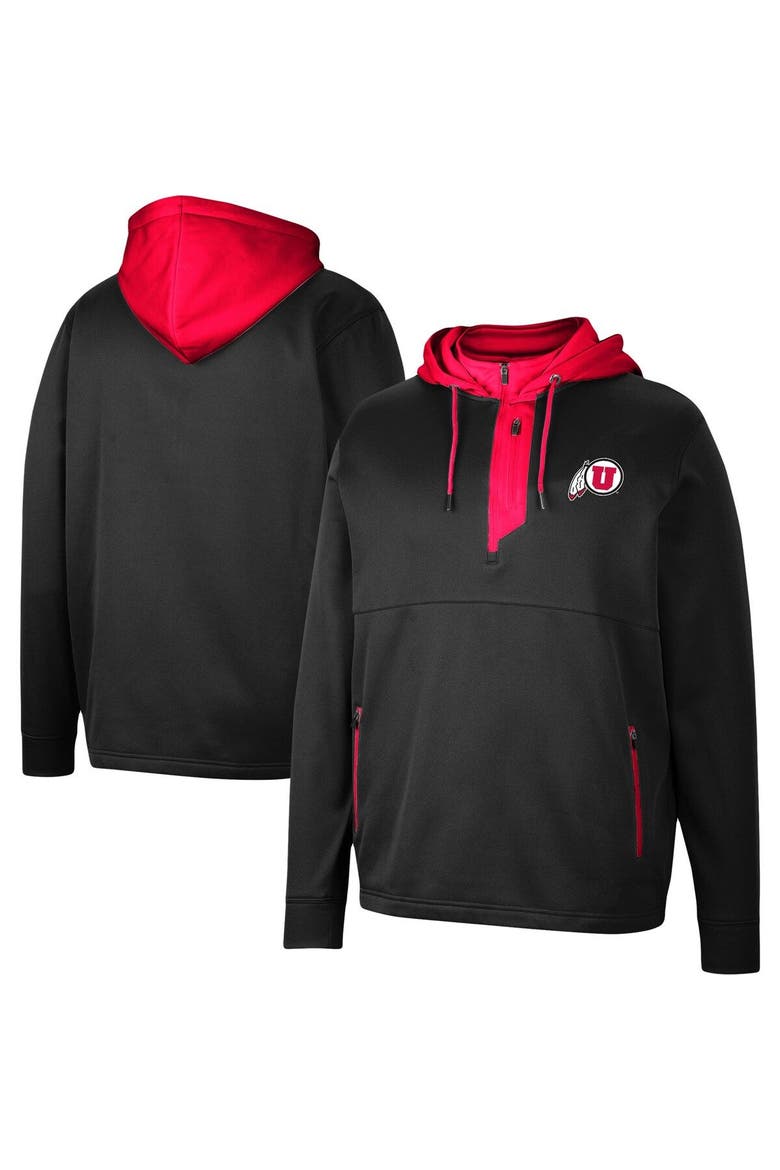 Men's Colosseum Black Utah Utes Luge 3.0 Quarter-Zip Hoodie, Main, color, Black