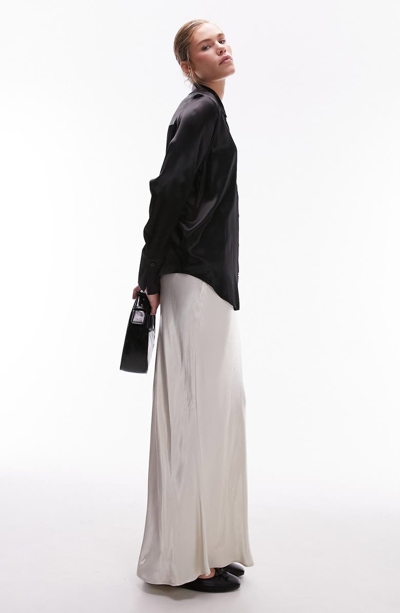 Topshop Oversize Satin Button-Up Shirt, Alternate, color,