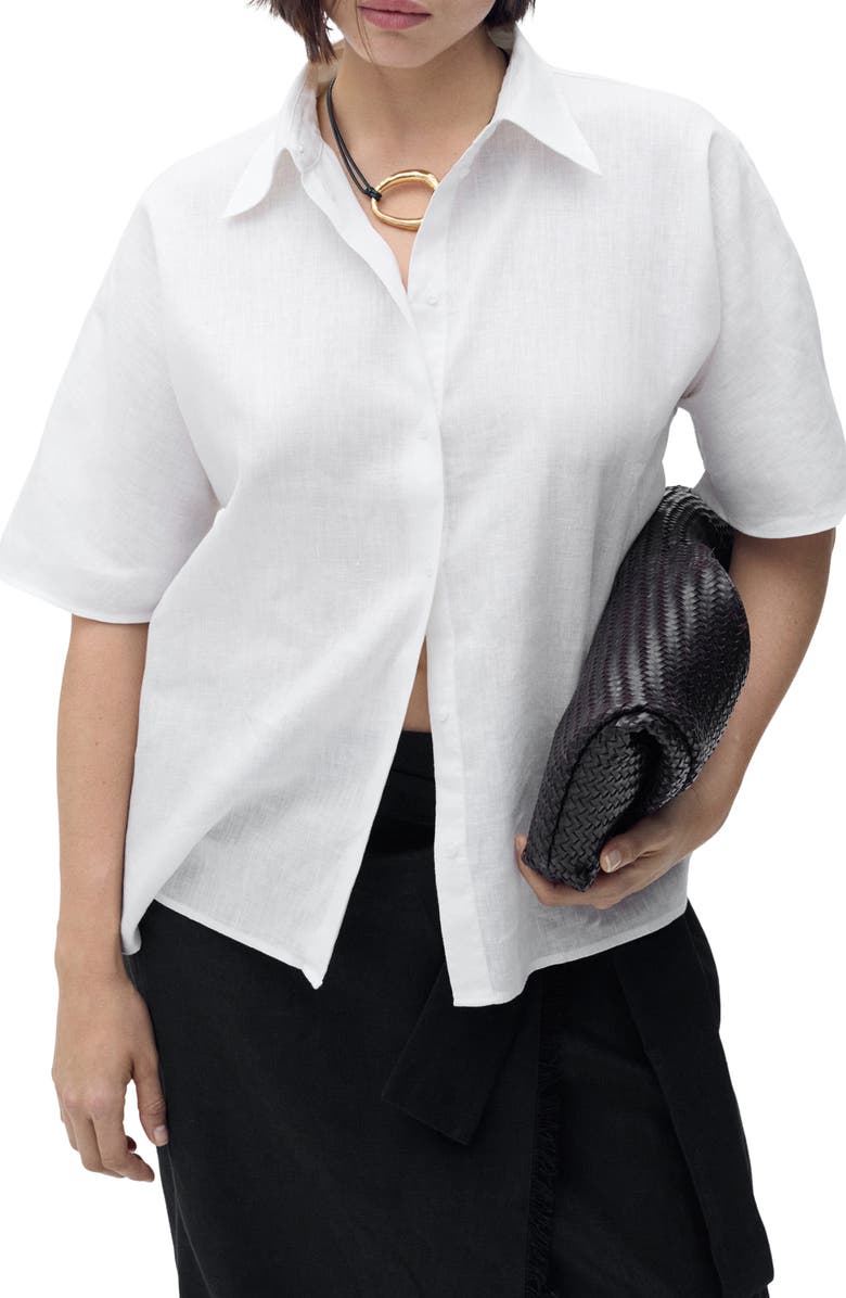 MANGO Pai Linen & Cotton Button-Up Shirt, Alternate, color, Off White