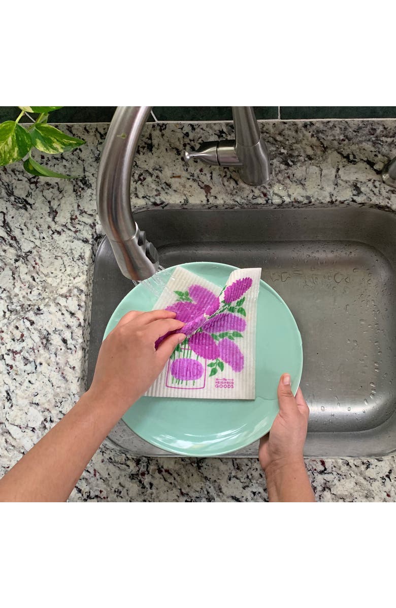 The Neighborgoods Lilacs Dish Towel + Sponge Cloth Gift Set, Alternate, color, Lilac