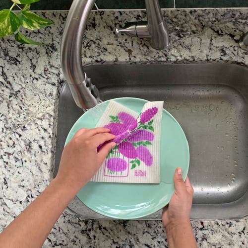 The Neighborgoods Lilacs Dish Towel + Sponge Cloth Gift Set In Multi