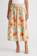 Misook Floral Pleated Crepe de Chine Maxi Skirt