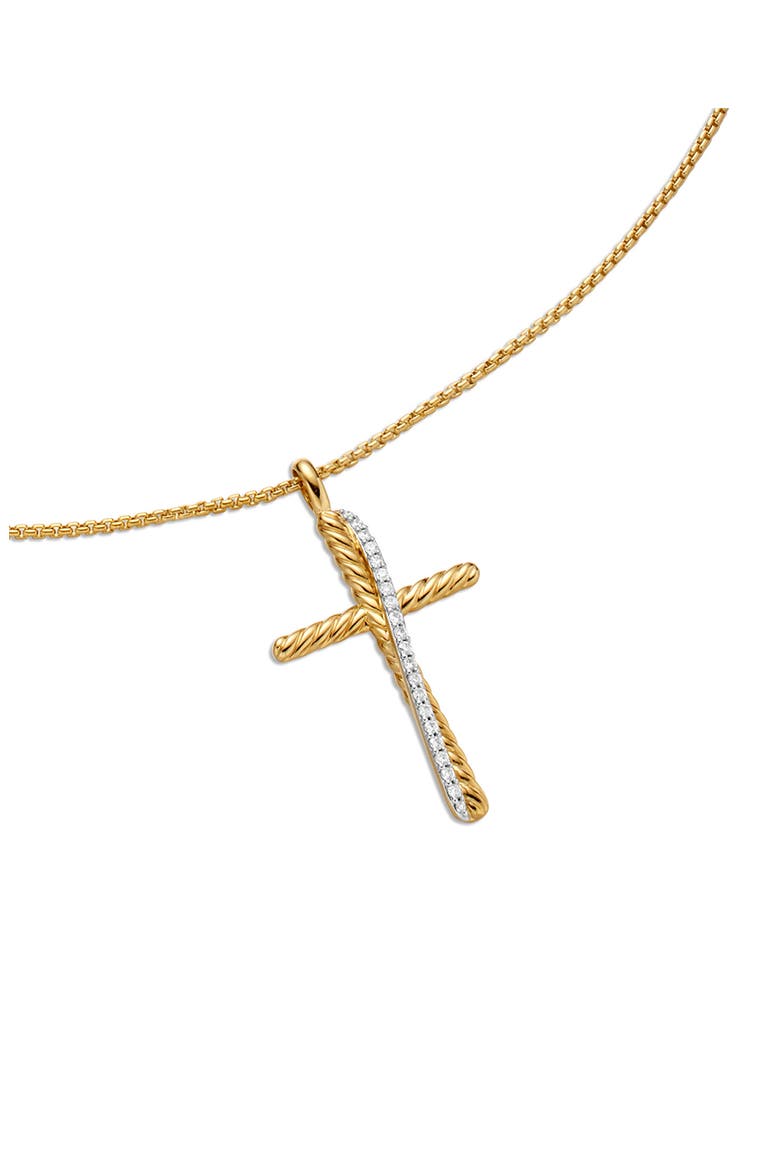 Crossover Cross Necklace in 18K Yellow Gold with Pavé Diamonds, Alternate, color, DIAMOND
