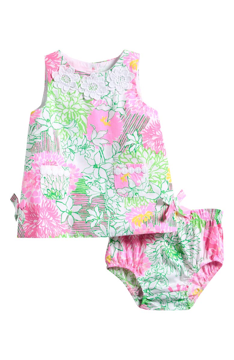 Lilly Pulitzer<sup>®</sup> Baby Lilly Floral Cotton Shift Dress & Bloomers, Main, color, Resort White Mum Patch