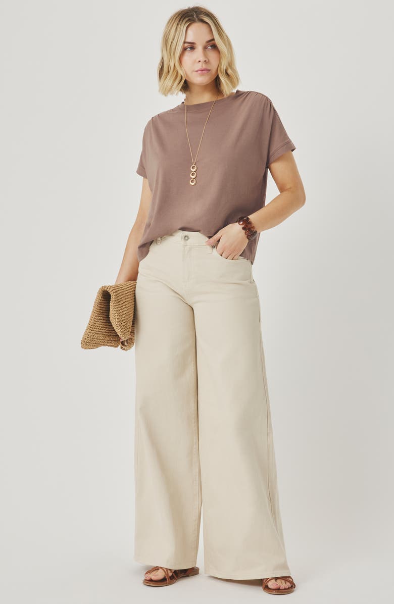 Splendid Rebecca Shirred Sleeve Cotton Blend T-Shirt, Alternate, color, Wicker Brown
