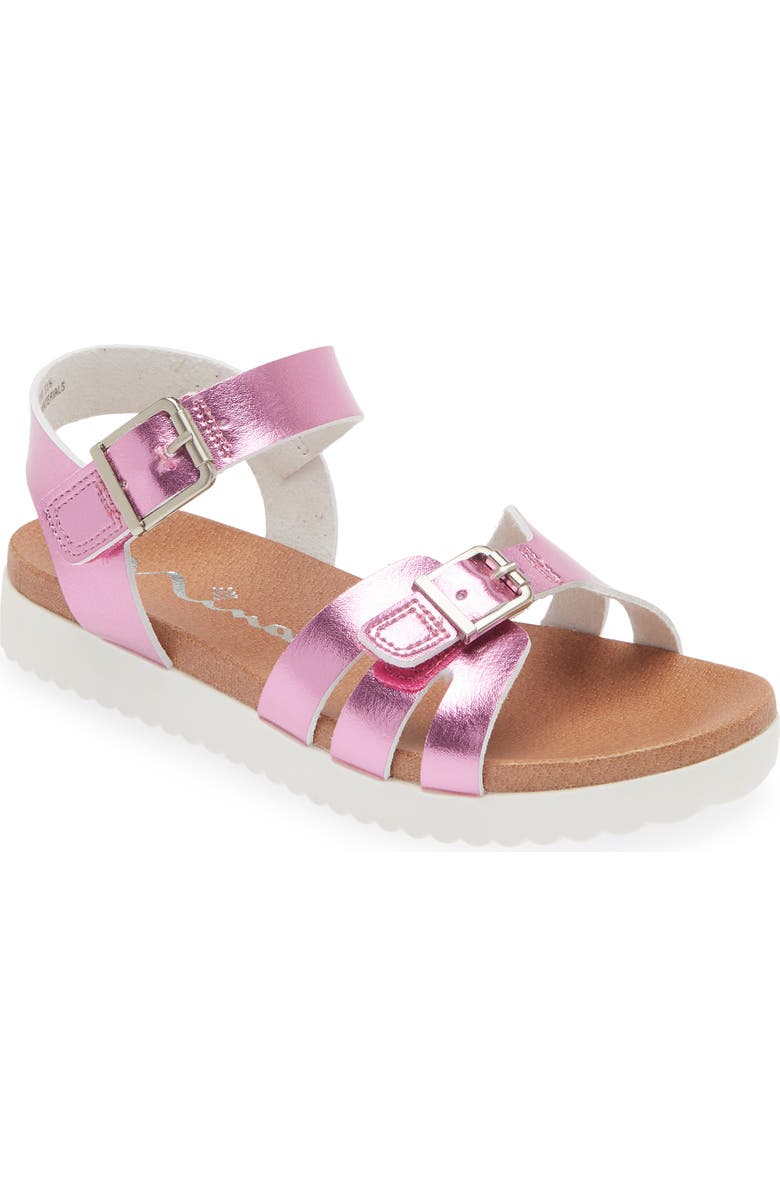 Nina Kids' Lacey Metallic Strappy Sandal, Main, color, Dark Pink Metallic