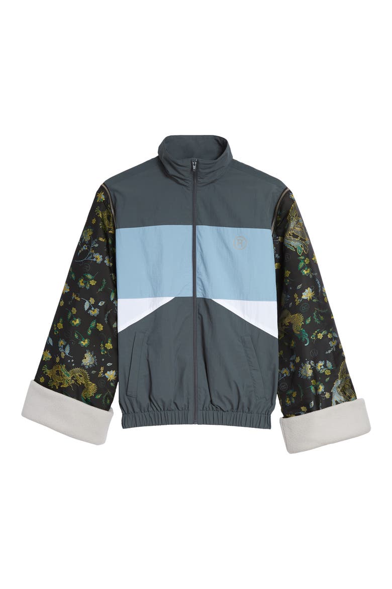 Convertible Jacquard Sleeve Track Jacket, Main, color, GREY
